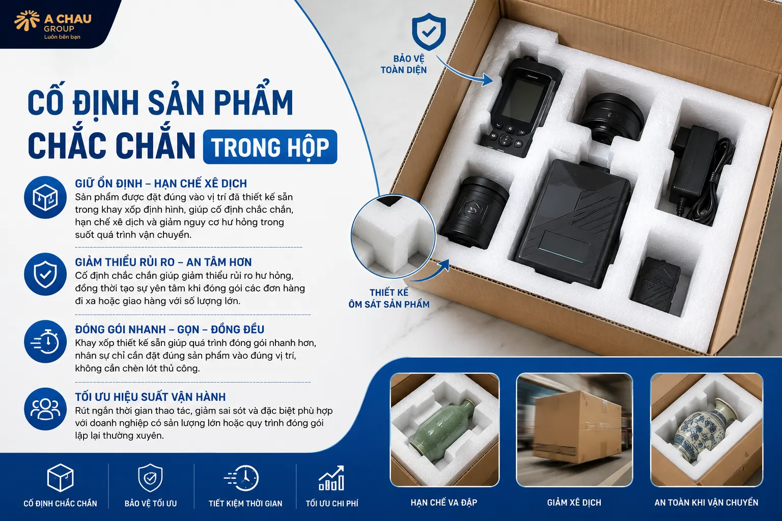 Cố định sản phẩm chắc chắn trong hộp